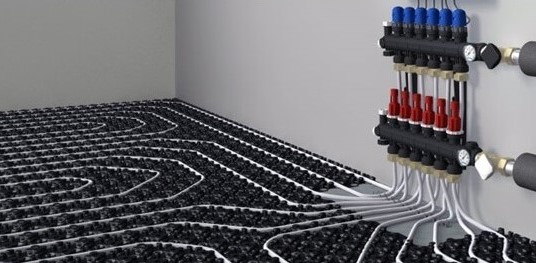 Örnek bir yapılmış yerden ısıtma tesisatı görseli.